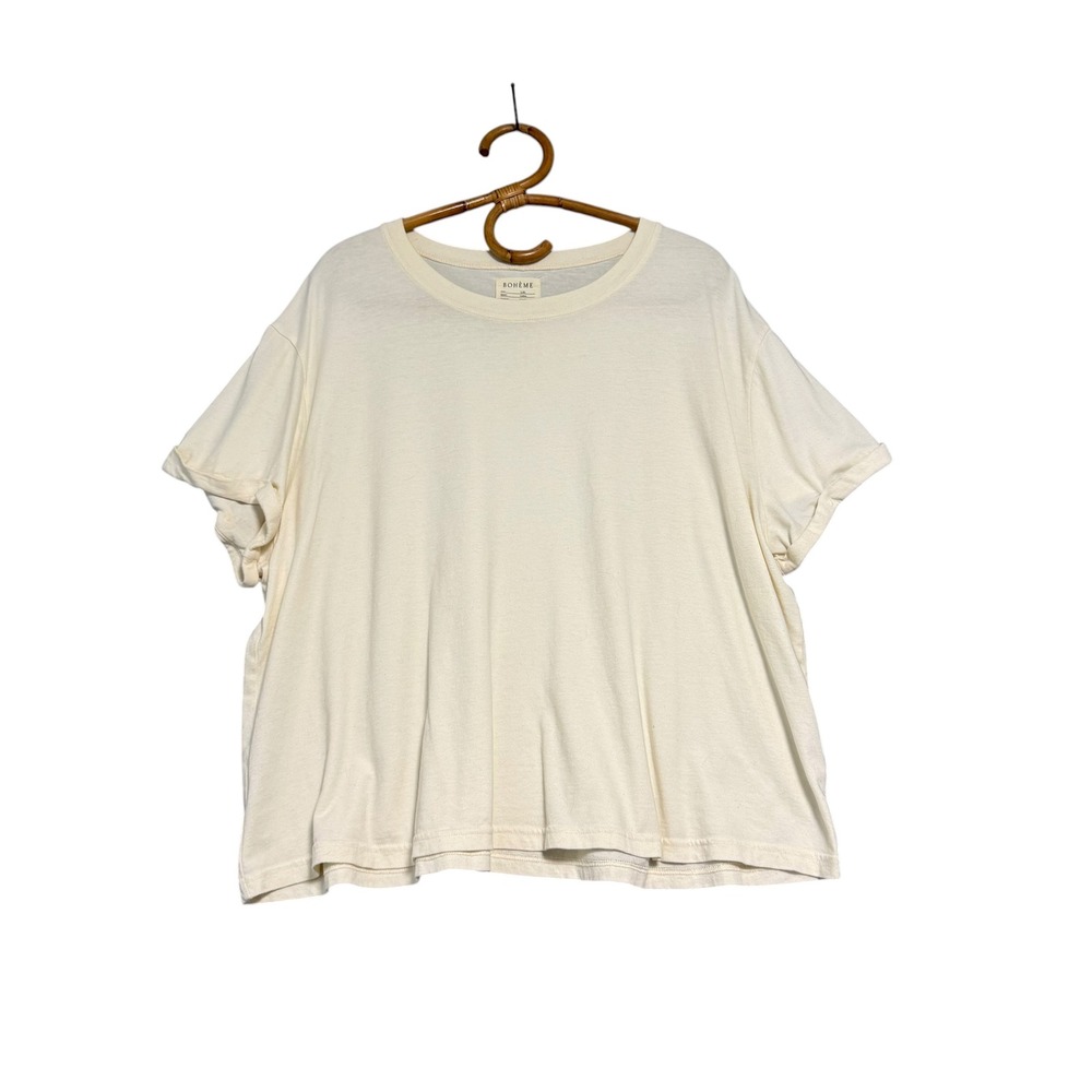 Bohème | Short Sleeve Tee Cream Boxy Oversized Size L/XL 100% Cotton